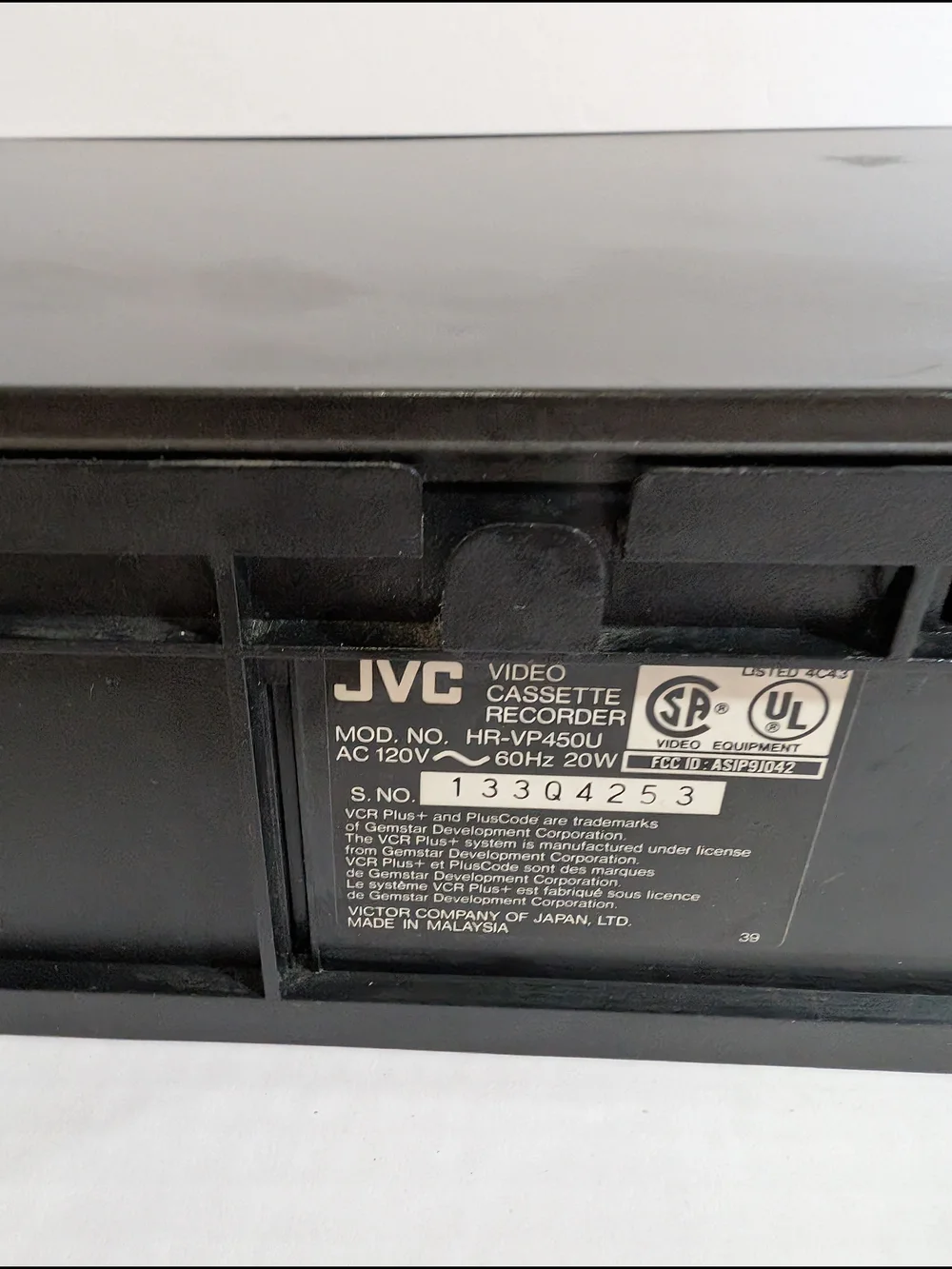 JVC HR-VP54U VCR Plus Hi-Spec Drive 4 Head _ Tested _ No Remote